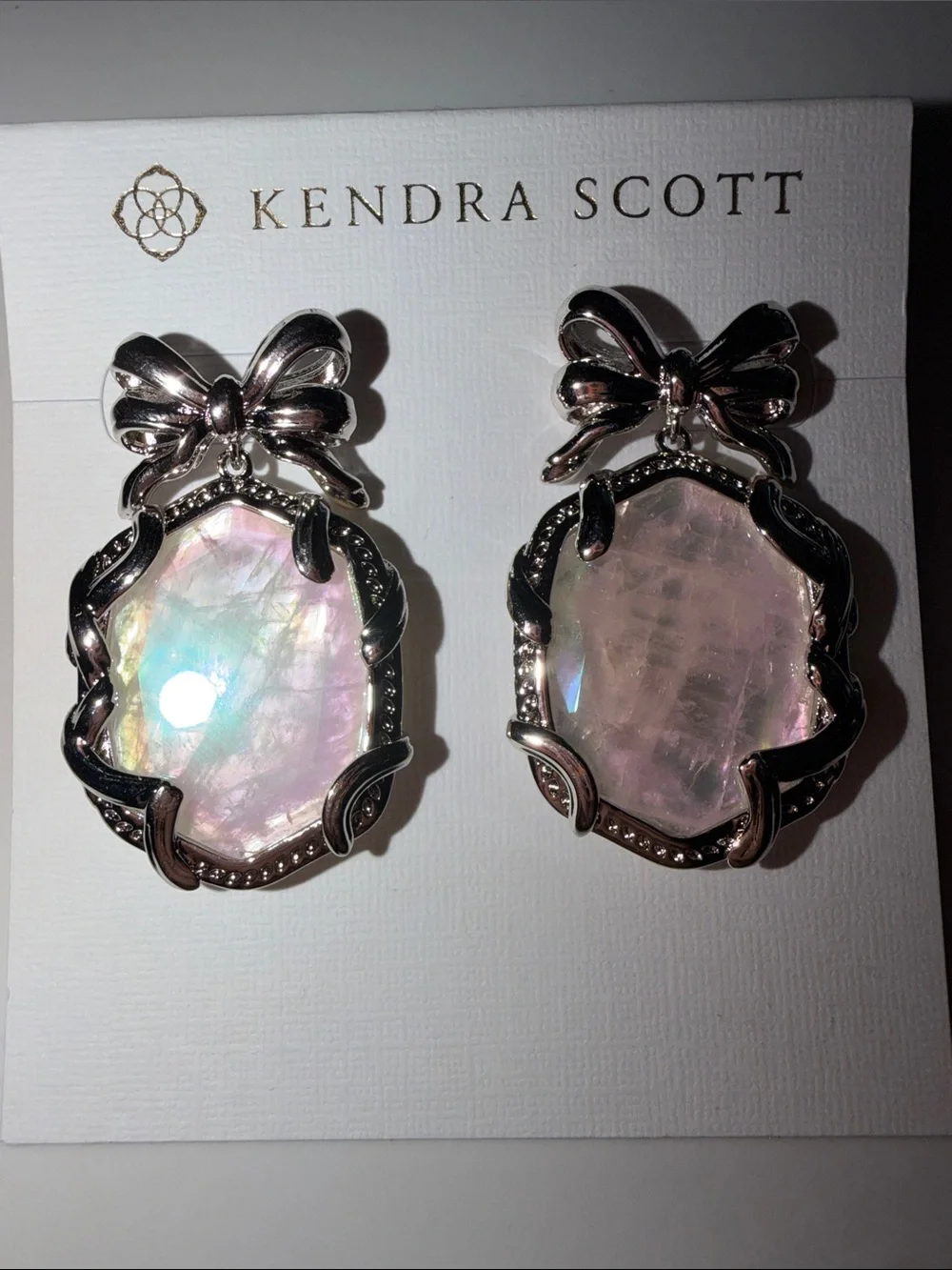 Kendra Scott Iridescent White Opal Bow Drop Earrings